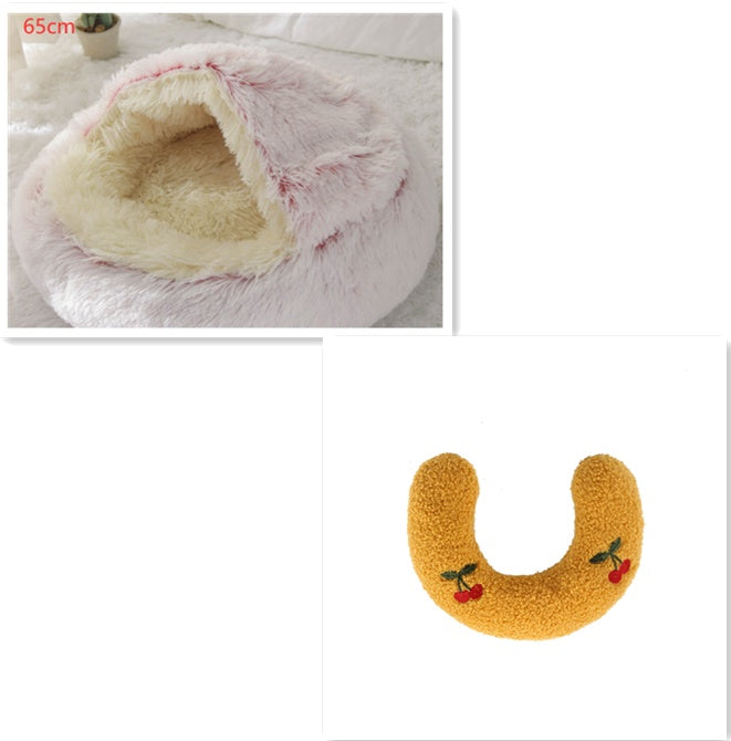 2-in-1 Round Plush Dog and Cat Winter Bed Soft and Warm