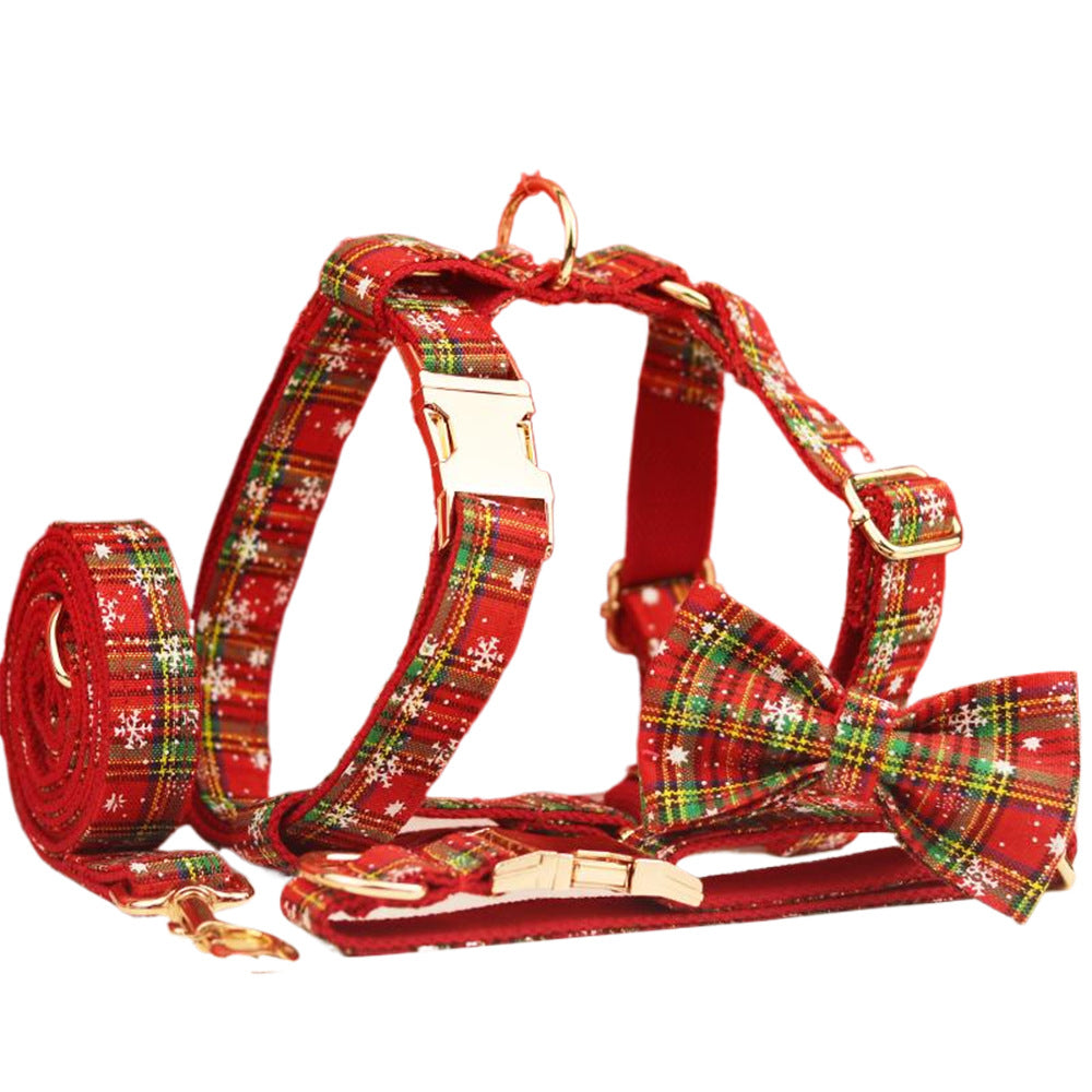 Christmas Plaid Dog Harness with Bowknot & Leash