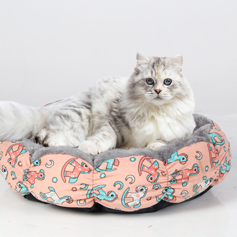 Round Fluffy Donut Cat and Dog Bed for Small and Medium Pets