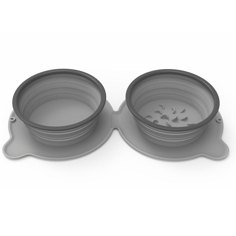 Portable Foldable Silicone Double Feeding Bowl for Cats and Dogs