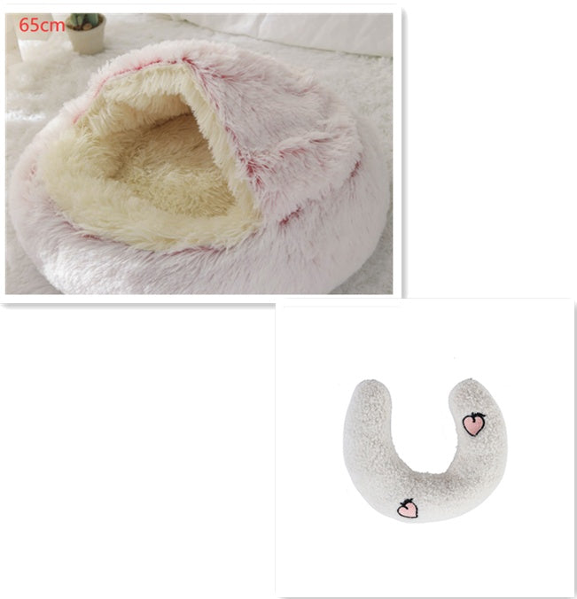 2-in-1 Round Plush Dog and Cat Winter Bed Soft and Warm