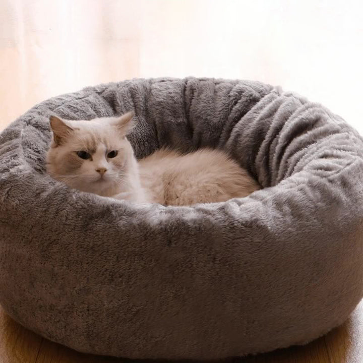 Plush Donut Dog and Cat Bed Fluffy Winter Cushion