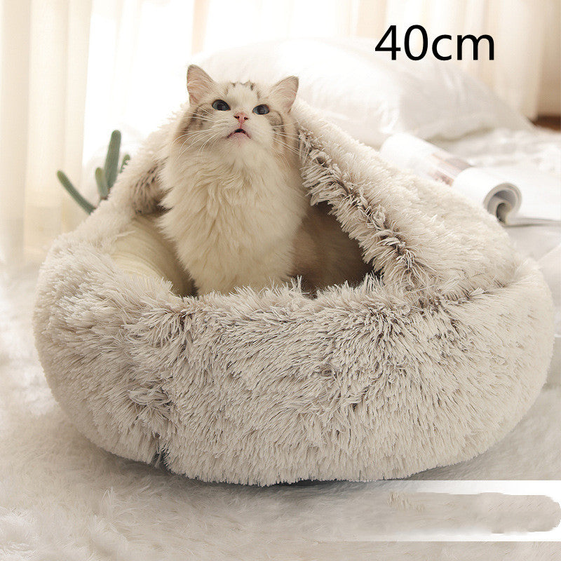 2-in-1 Round Plush Dog and Cat Winter Bed Soft and Warm