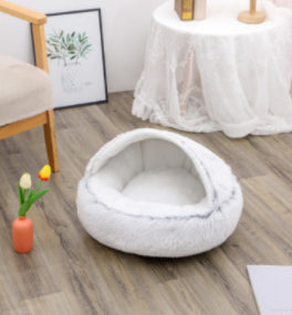 2-in-1 Round Plush Dog and Cat Winter Bed Soft and Warm