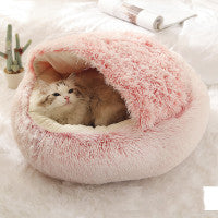 2-in-1 Round Plush Dog and Cat Winter Bed Soft and Warm