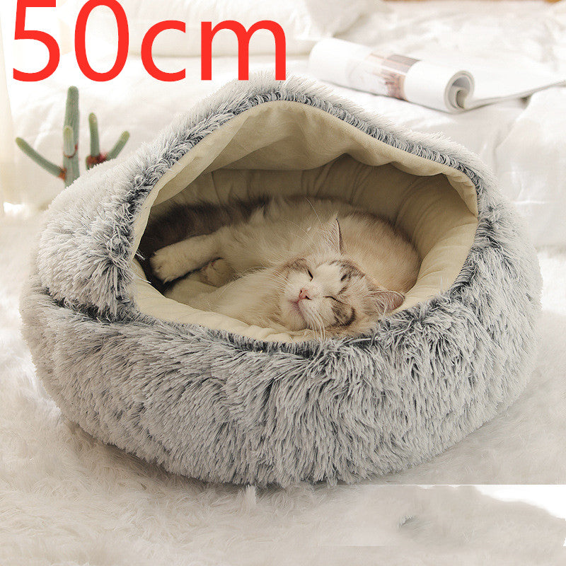 2-in-1 Round Plush Dog and Cat Winter Bed Soft and Warm
