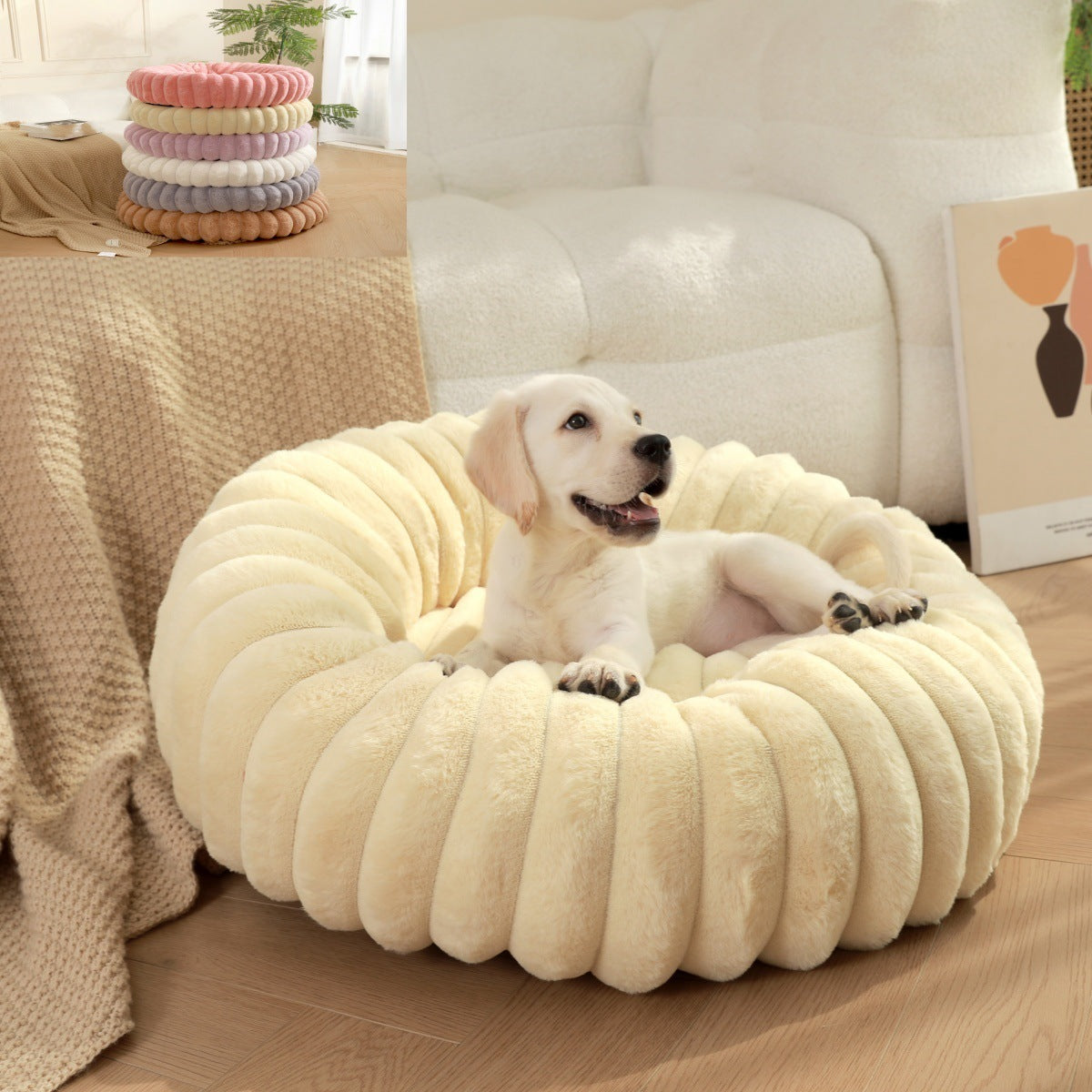 Plush Round Pet Bed for Cats and Small Dogs