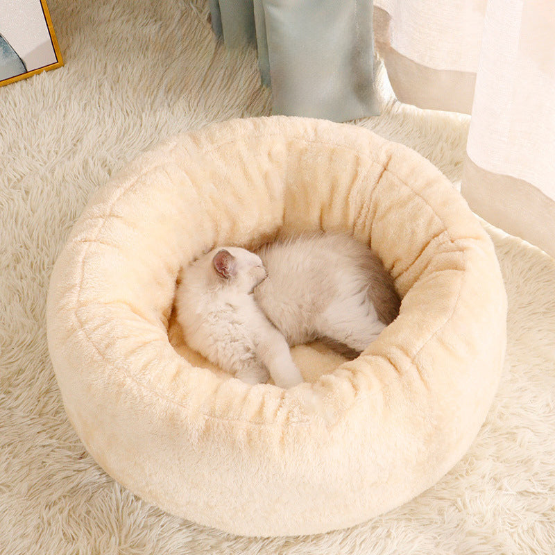 Plush Donut Dog and Cat Bed Fluffy Winter Cushion