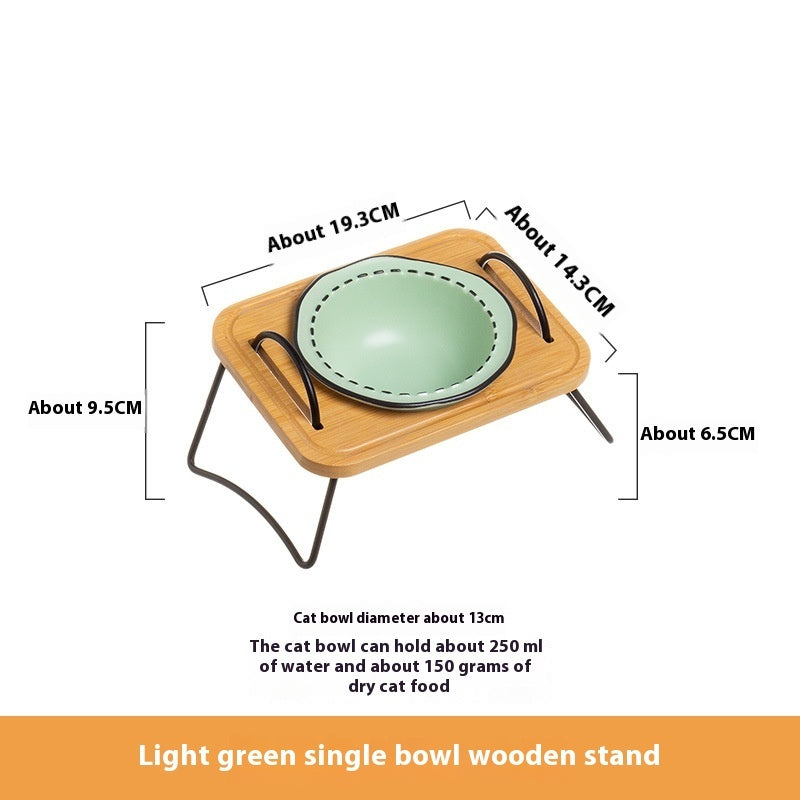 Multi-Functional Wooden Pet Bowl Rack with Ceramic Bowls