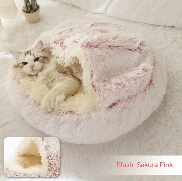 2-in-1 Round Plush Dog and Cat Winter Bed Soft and Warm