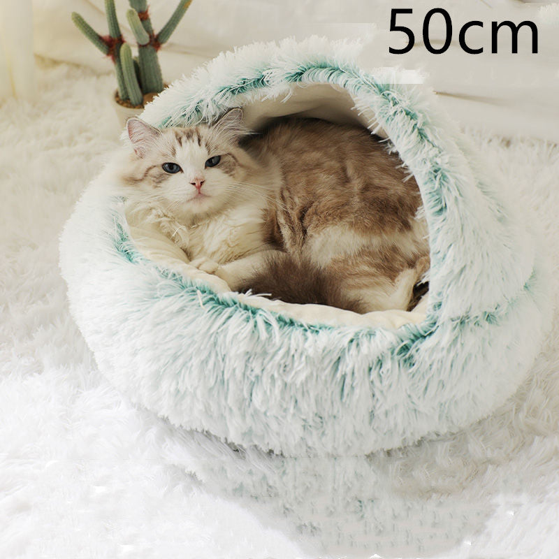 2-in-1 Round Plush Dog and Cat Winter Bed Soft and Warm