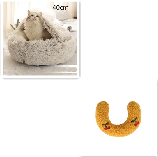 2-in-1 Round Plush Dog and Cat Winter Bed Soft and Warm