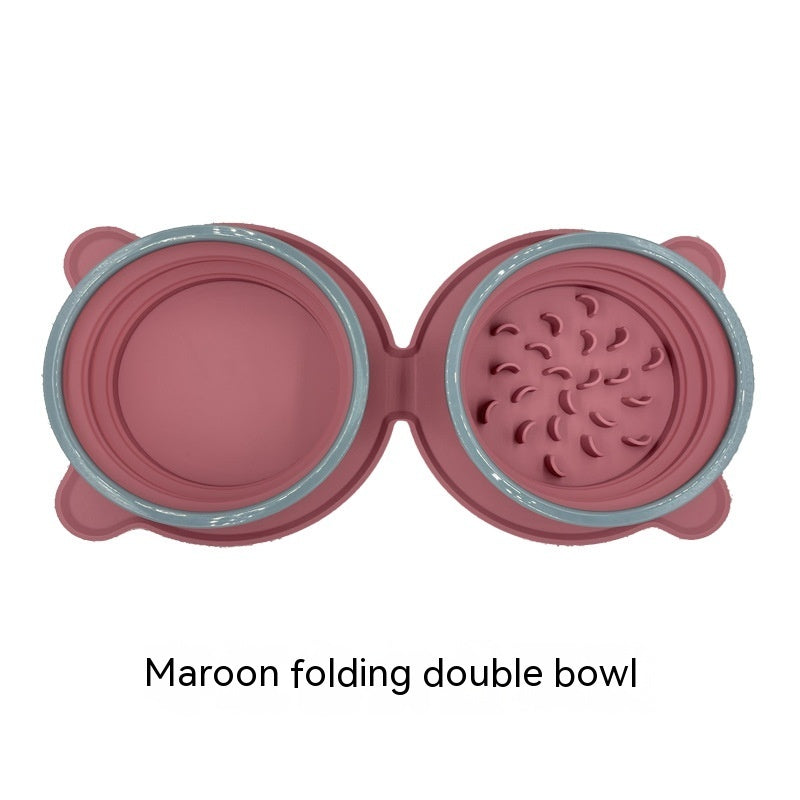 Portable Foldable Silicone Double Feeding Bowl for Cats and Dogs