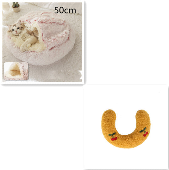 2-in-1 Round Plush Dog and Cat Winter Bed Soft and Warm