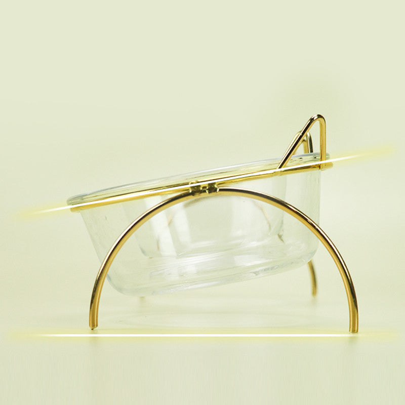 Glass Cat Bowl with Metal Rack for Food and Water