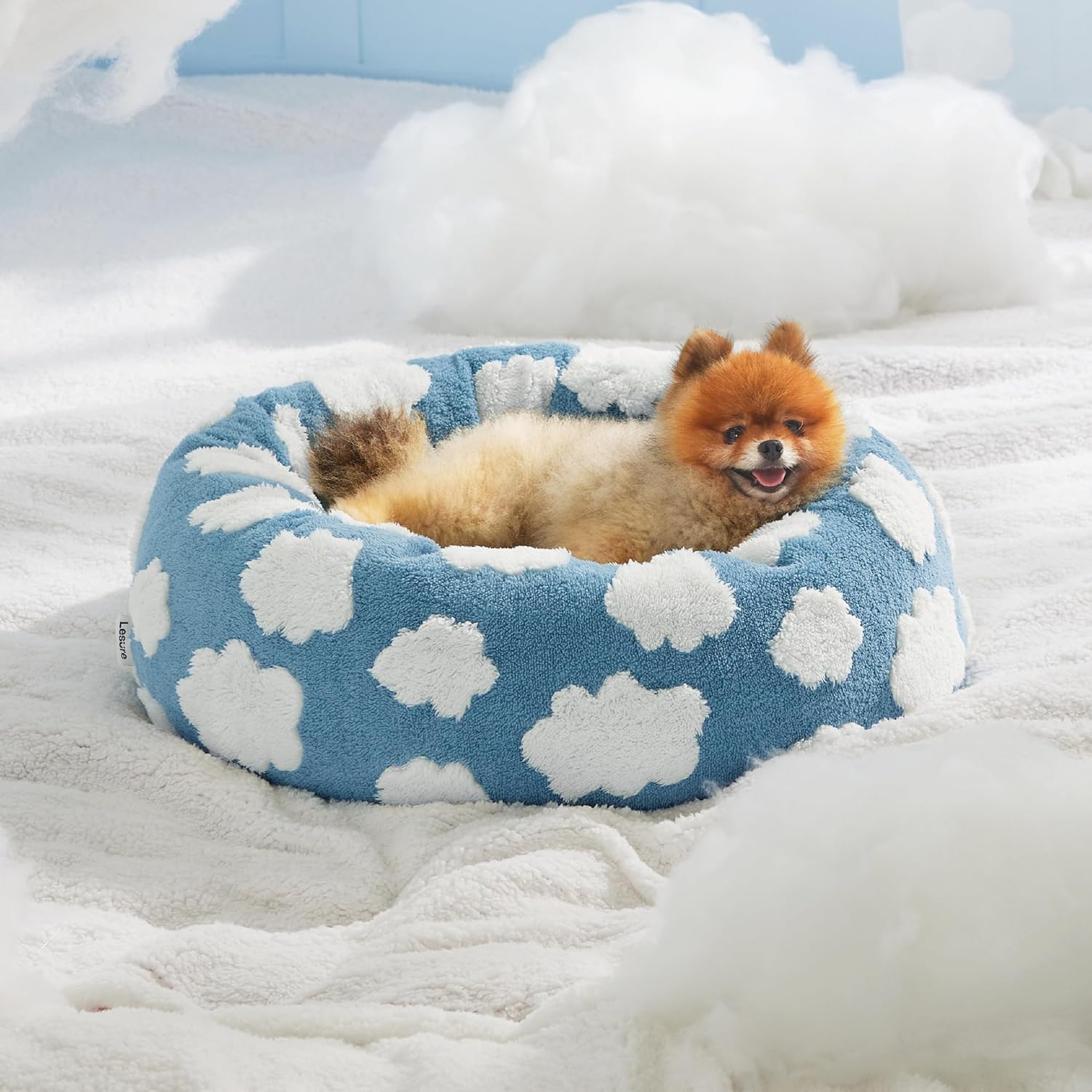 Round Donut Cat and Small Dog Bed Calming Plush Non-Slip