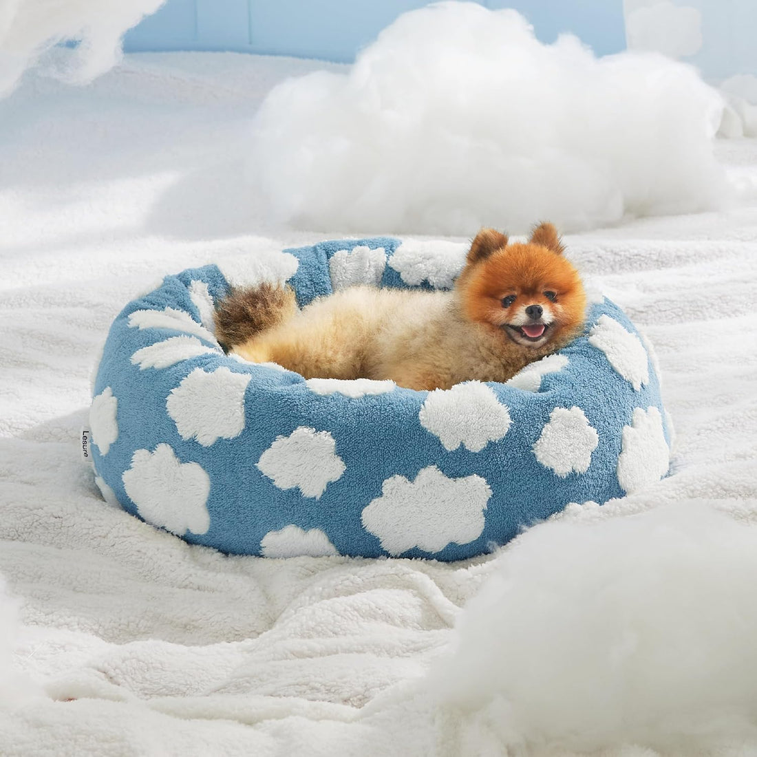 Round Donut Cat and Small Dog Bed Calming Plush Non-Slip