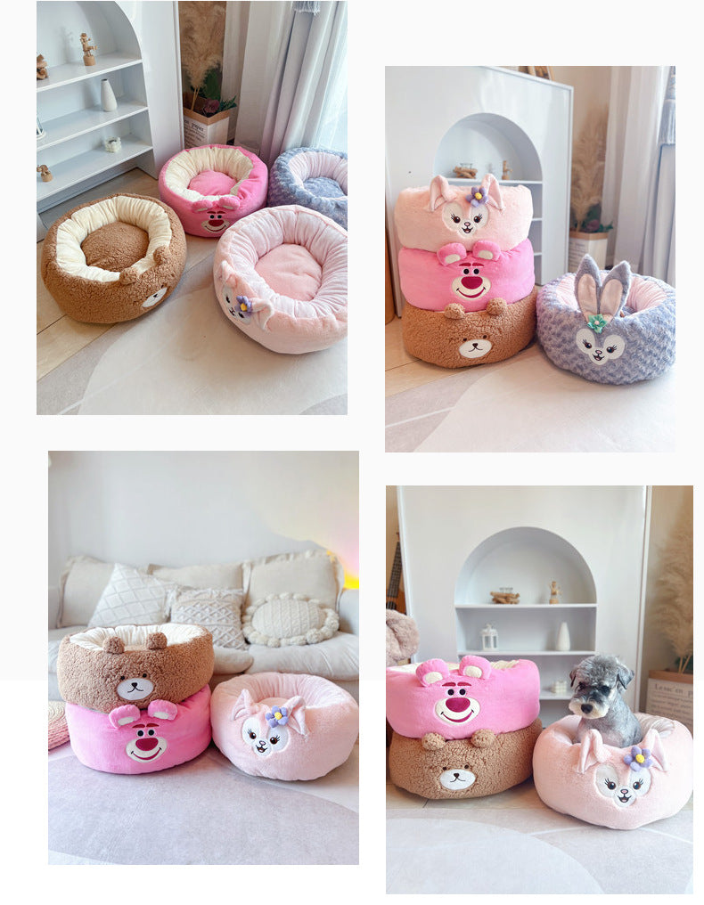 Cartoon Red Panda Plush Pet Nest Round Bed for All Seasons