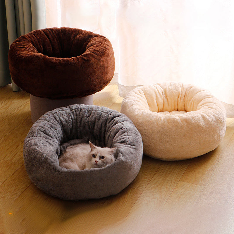 Plush Donut Dog and Cat Bed Fluffy Winter Cushion