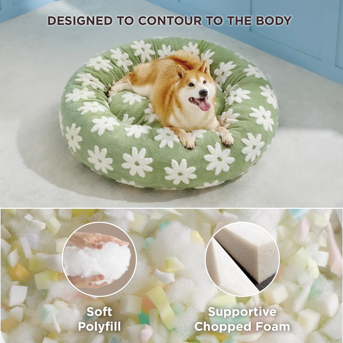 Round Donut Cat and Small Dog Bed Calming Plush Non-Slip