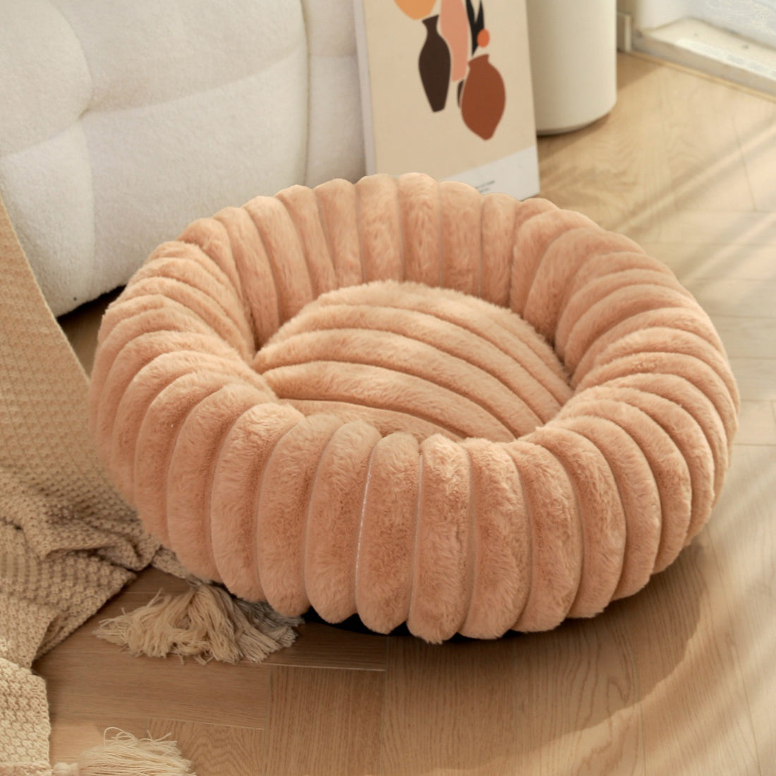 Plush Round Pet Bed for Cats and Small Dogs