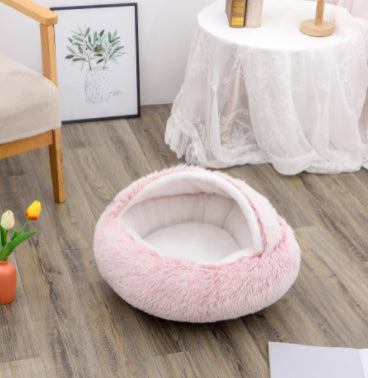 2-in-1 Round Plush Dog and Cat Winter Bed Soft and Warm