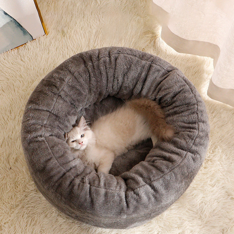 Plush Donut Dog and Cat Bed Fluffy Winter Cushion