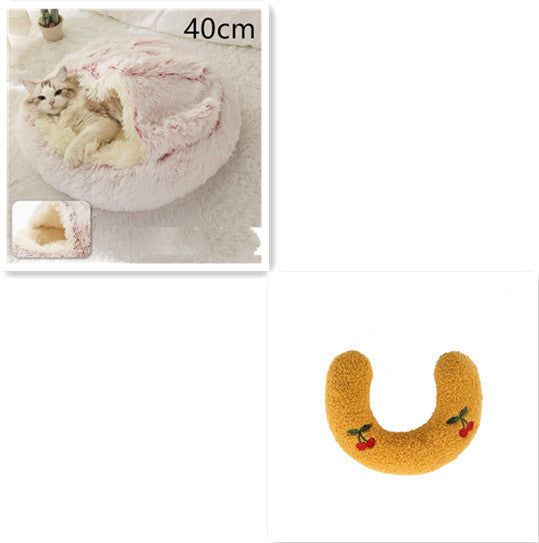 2-in-1 Round Plush Dog and Cat Winter Bed Soft and Warm