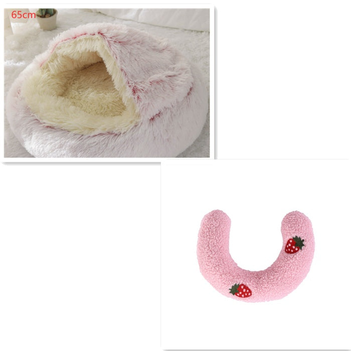 2-in-1 Round Plush Dog and Cat Winter Bed Soft and Warm