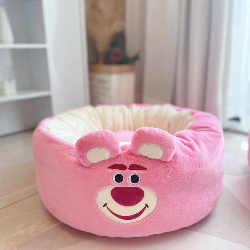 Cartoon Red Panda Plush Pet Nest Round Bed for All Seasons