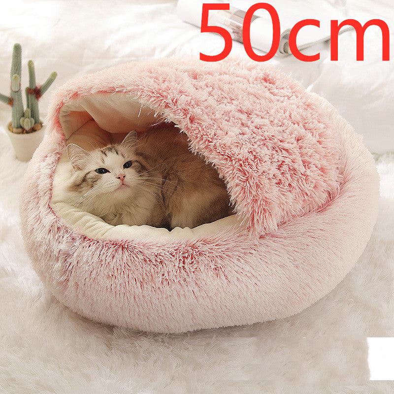 2-in-1 Round Plush Dog and Cat Winter Bed Soft and Warm