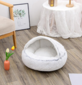 2-in-1 Round Plush Dog and Cat Winter Bed Soft and Warm