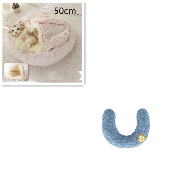 2-in-1 Round Plush Dog and Cat Winter Bed Soft and Warm