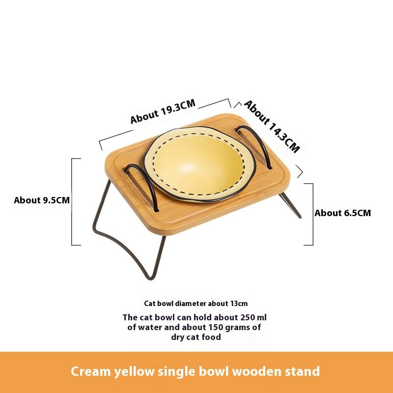 Multi-Functional Wooden Pet Bowl Rack with Ceramic Bowls