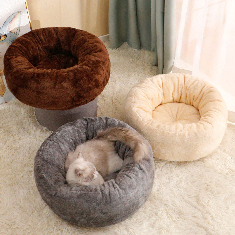 Plush Donut Dog and Cat Bed Fluffy Winter Cushion