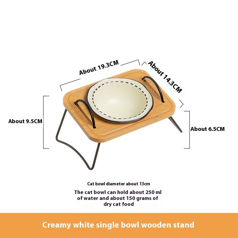Multi-Functional Wooden Pet Bowl Rack with Ceramic Bowls