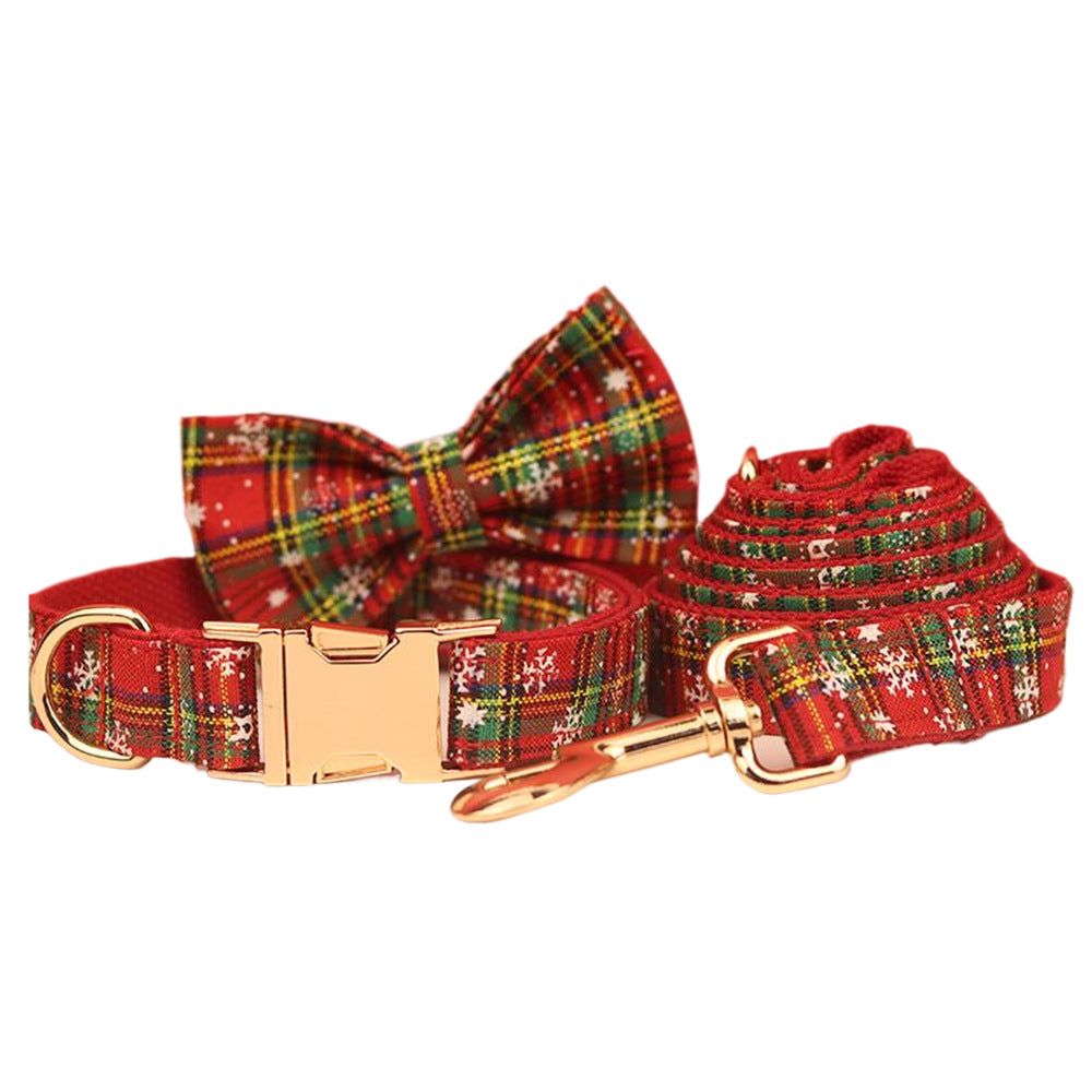 Christmas Plaid Dog Harness with Bowknot & Leash