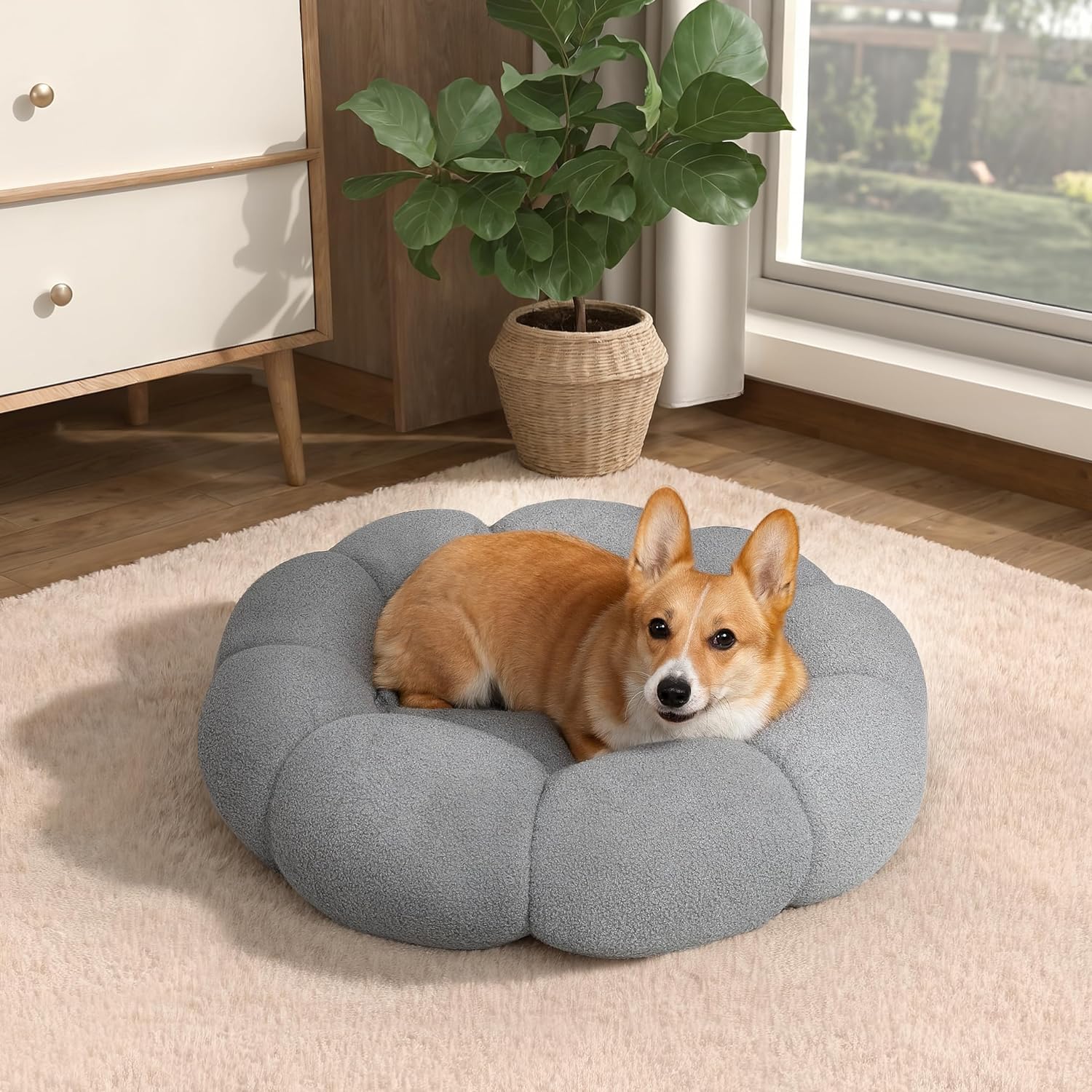 Fluffy Plush Donut Cat and Dog Bed Non-Slip and Washable