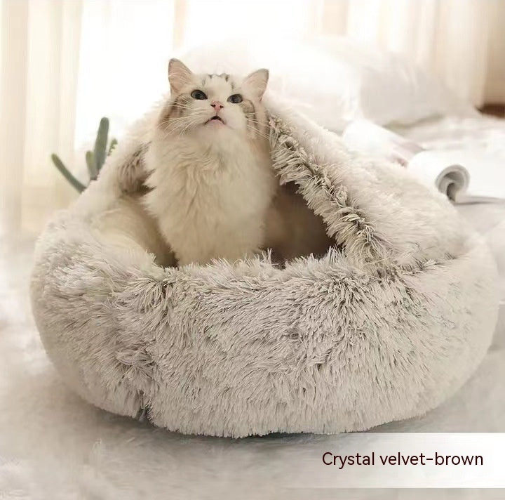 2-in-1 Round Plush Dog and Cat Winter Bed Soft and Warm