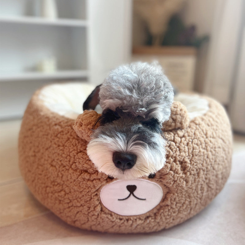 Cartoon Red Panda Plush Pet Nest Round Bed for All Seasons