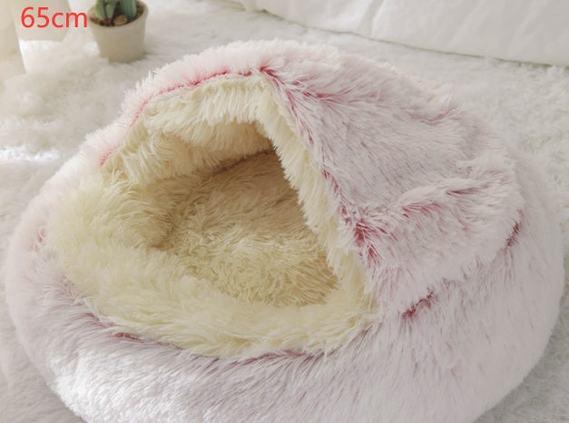 2-in-1 Round Plush Dog and Cat Winter Bed Soft and Warm