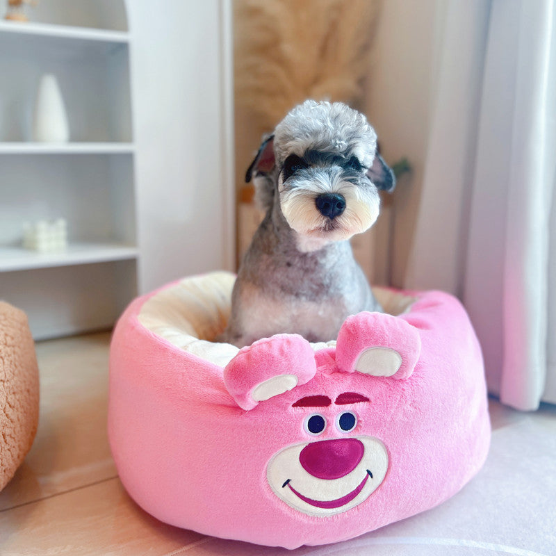 Cartoon Red Panda Plush Pet Nest Round Bed for All Seasons