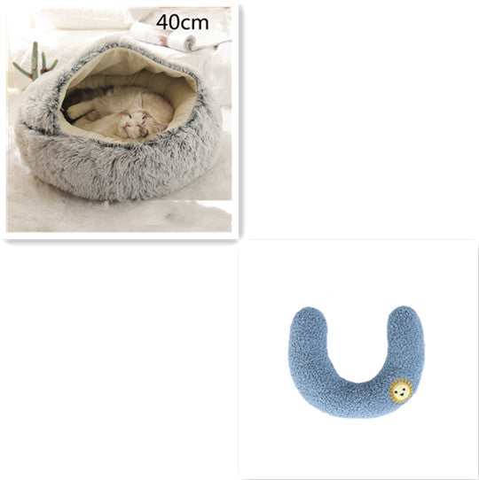 2-in-1 Round Plush Dog and Cat Winter Bed Soft and Warm