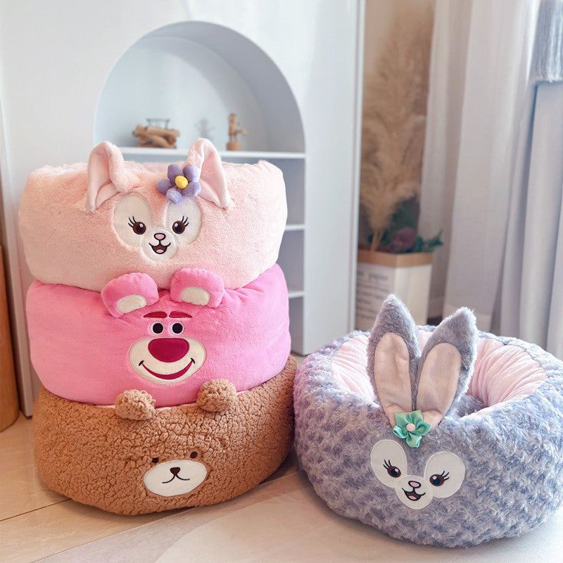 Cartoon Red Panda Plush Pet Nest Round Bed for All Seasons
