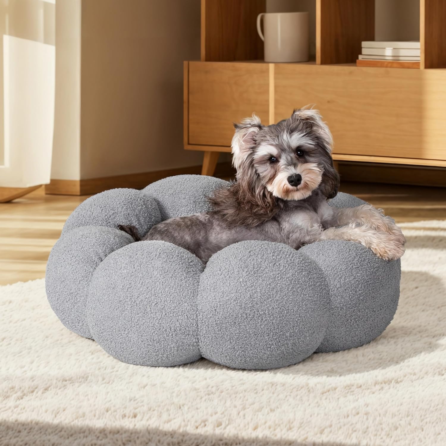 Fluffy Plush Donut Cat and Dog Bed Non-Slip and Washable