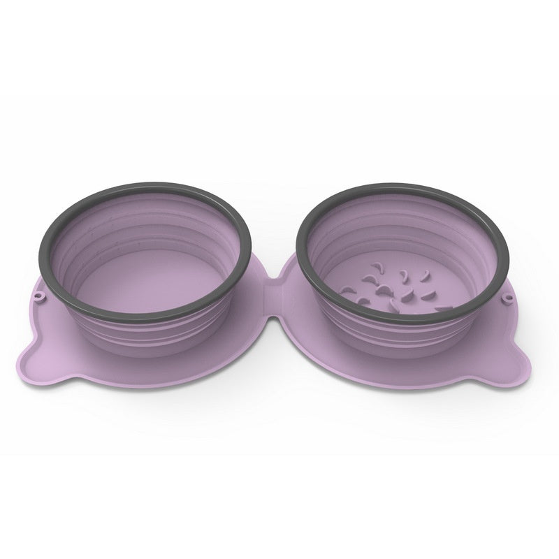 Portable Foldable Silicone Double Feeding Bowl for Cats and Dogs