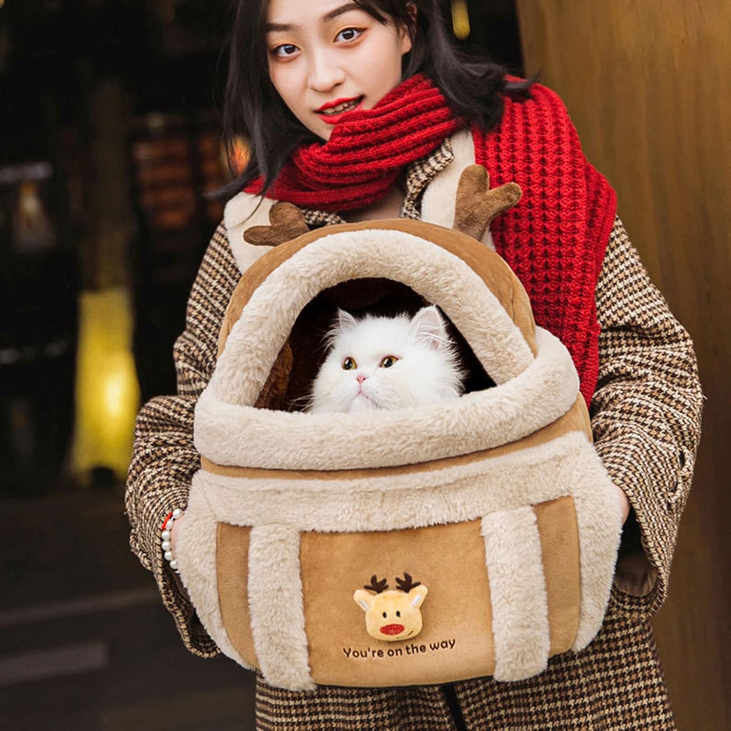 Plush Dog Carrier Backpack with Hand Warmers for Travel