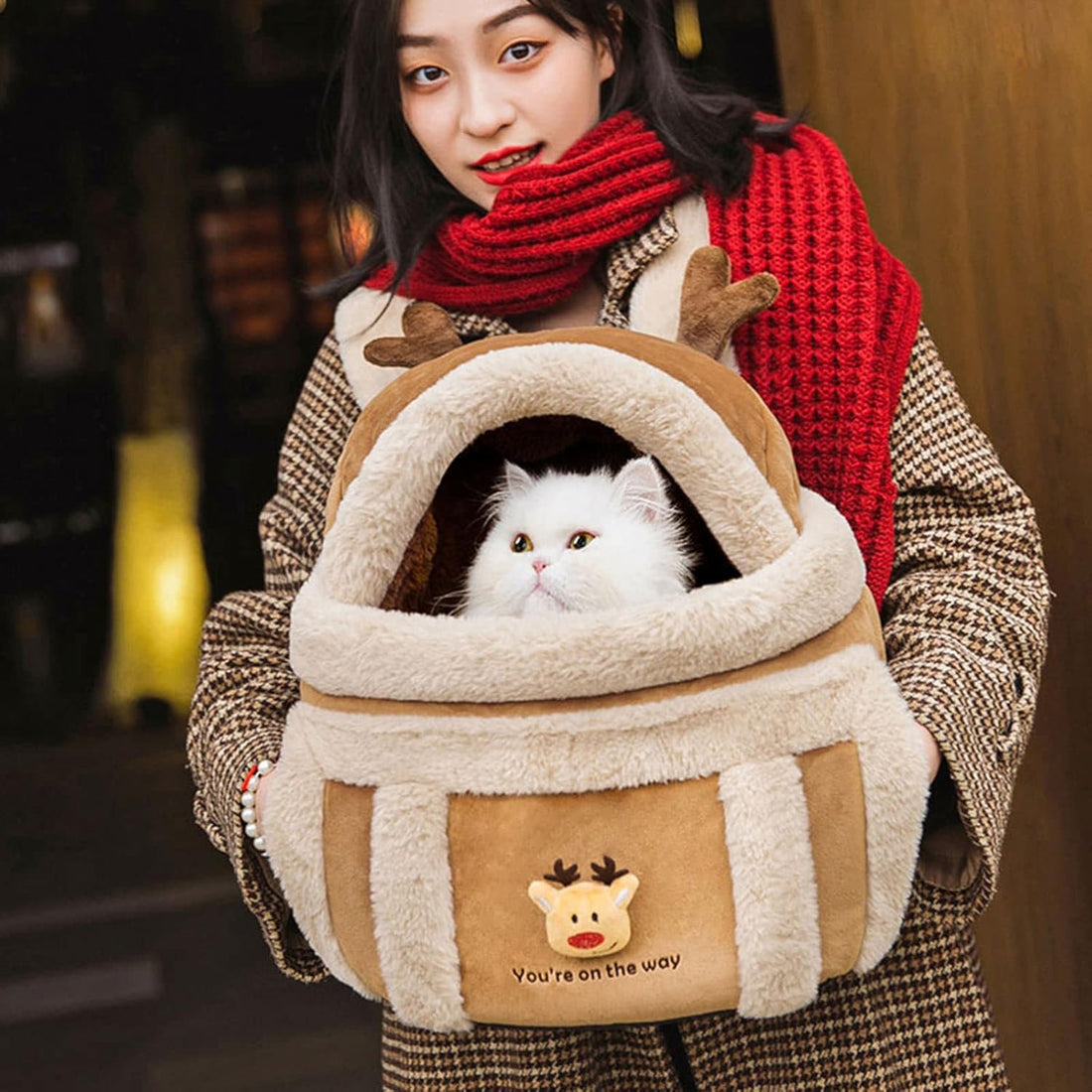 Plush Dog Carrier Backpack with Hand Warmers for Travel