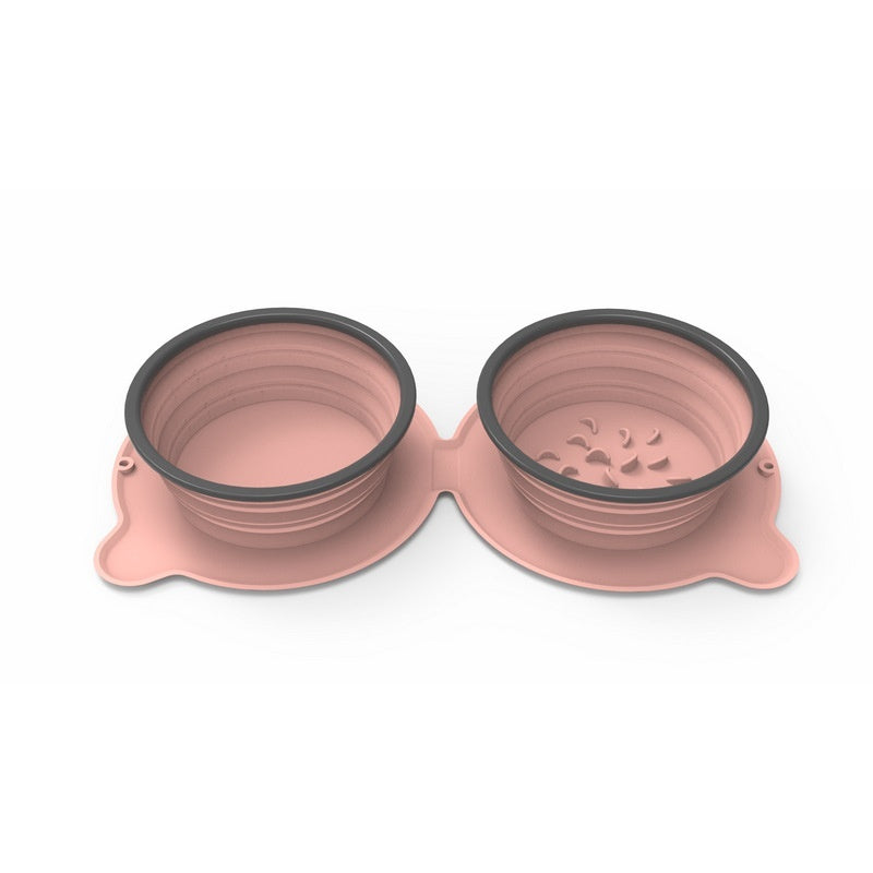 Portable Foldable Silicone Double Feeding Bowl for Cats and Dogs