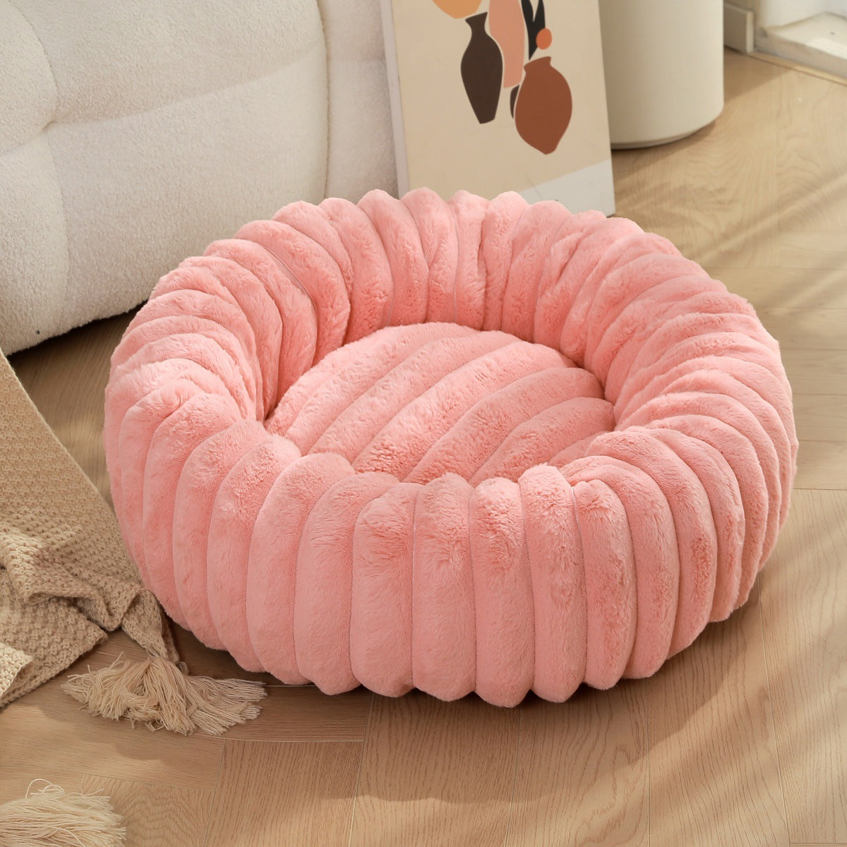 Plush Round Pet Bed for Cats and Small Dogs